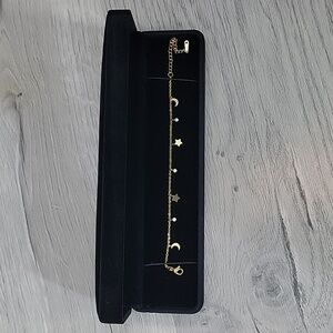 Dainty Stars Moon Gold Tone Dangle Bracelet